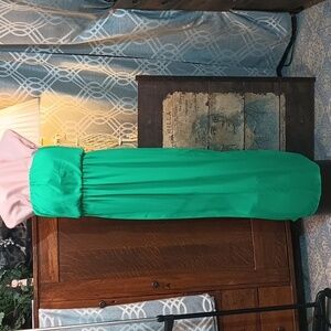 [D24-14] Strapless Kelley Green Blouson Bandeau Empire Waist Long Gown Small